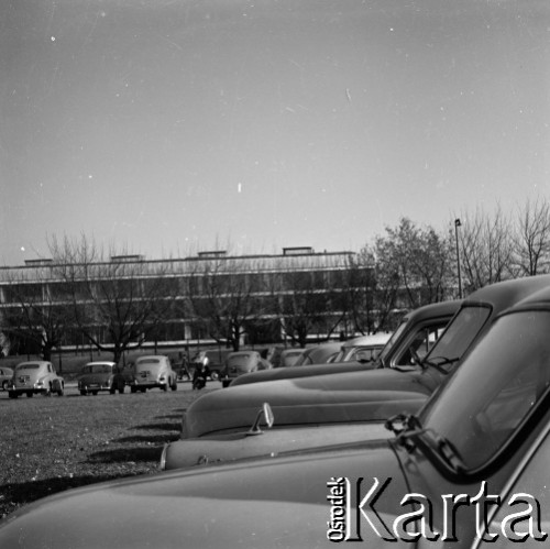 Lata 60., Warszawa, Polska.
Tor wyścigów konnych Służewiec, n/z parking.
Fot. Marek Zürn, zbiory Fundacji Ośrodka KARTA