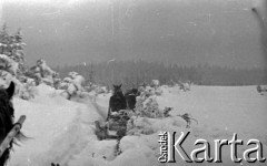 Lata 60., Gorce, Polska.
Transport saniami zaopatrzenia do schroniska na Turbaczu.
Fot. Marek Zürn, zbiory Fundacji Ośrodka KARTA