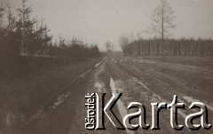 1930-1940, miejsce nieznane, Polska.
Błotnista droga. Po dwóch stro
Fot. NN, kolekcja rodziny Walińskich, zbiory Fundacji Ośrodka KARTA
