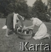 1930-1940, miejsce nieznane, Polska.
Kobiety myją psa.
Fot. NN, kolekcja rodziny Walińskich, zbiory Fundacji Ośrodka KARTA