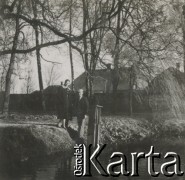 1930-1950, miejsce nieznane, Polska.
Kobieta i mężczyzna nad stawem.
Fot. NN, kolekcja rodziny Walińskich, zbiory Fundacji Ośrodka KARTA
