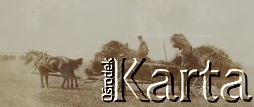 1910-1920, miejsce nieznane, Polska.
Żniwa. Mężczyźni zbierają słomę.
Fot. NN, kolekcja rodziny Walińskich, zbiory Fundacji Ośrodka KARTA