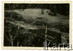 Ok. 1944, miejsce nieznane, Zamojszczyzna, Polska.
Szczątki wykolejonego przez partyzantów pociągu.
Fot. Marian i Stefan Borowiec, zbiory Fundacji Ośrodka KARTA