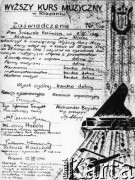 8.11.1946, Riazań, Riazańska obł., ZSRR.
Zaświadczenie Kazimierza Gniewka o ukończeniu Wyższego Kursu Muzycznego w obozie w Riazaniu.
Fot. NN, zbiory Ośrodka KARTA, udostępnił Kazimierz Gniewek