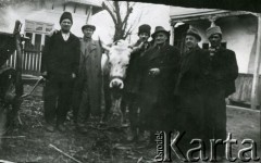 1942, Buzau, Rumunia.
Grupa mężczyzn - Rumuni i Polacy, stoją od lewej: NN, Borkowski, NN, Szewczyk, Sobota.
Fot. NN, zbiory Ośrodka KARTA, udostępniła Janina Borkowska-Guzin.