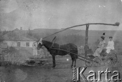 1909, Czyniszeuce k/Kiszyniowa, Rosja.
Musia Gaydamowicz (pierwsza z lewej) w bryczce przy studni. 
Fot. NN, zbiory Ośrodka KARTA, udostępnił Tadeusz Gaydamowicz.
