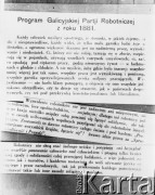 brak daty, brak miejsca
Program Galicyjskiej Partii Robotniczej z 1882 roku.
Fot. Irena Jarosińska, zbiory Ośrodka KARTA