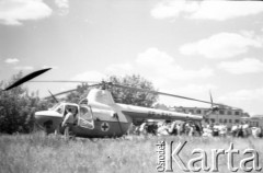 1959, Warszawa, Polska.
Helikopter na planie zdjęciowym filmu 
