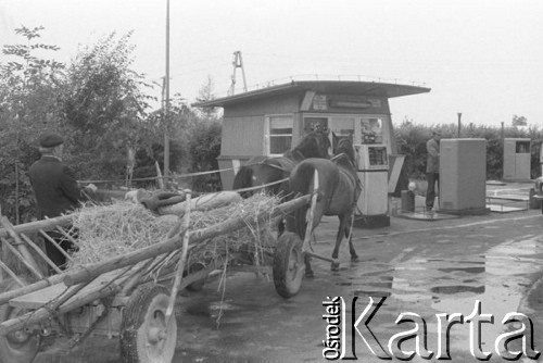 Maj 1977, Polska.
Konny wóz na stacji benzynowej.
Fot. Romuald Broniarek/KARTA