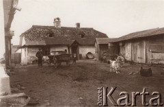 1912, Lwów, Austro-Węgry.
 Podwórko, mężczyzna, dziecko, wóz i koza.
 Fot. NN, zbiory Ośrodka KARTA, udostępnił Jurij Karpenczuk
   
