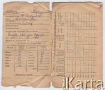 Lata 40., ZSRR.
Książeczka rozliczeniowa dla kołchoźników, wpisy dotyczące ilości oddawanego mleka.
Fot. NN, zbiory Ośrodka KARTA, udostępniła Krystyna Korcaba