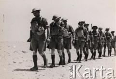 1941-1942, Gazala (Ghazala), Libia.
Samodzielna Brygada Strzelców Karpackich - grupa żołnierzy maszeruje przez pustynię. Podpis na odwrocie: 