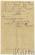 Wrzesień 1917, Szczypiorno k/Kalisza, Polska.
List wysłany przez Juliusza Kamlera (1898-1919), żołnierza 1 Pułku Ułanów Legionów Polskich ze Szczypiorna do rodziców Amelii i Juliusza Leopolda Kamlerów zamieszkałych w Warszawie przy ulicy Pięknej. Juliusz Kamler został internowany w obozie w Szczypiornie w lipcu 1917 roku i przebywał tam do grudnia tego samego roku. Kamler informuje o otrzymaniu dwóch listów z 10 zł, ma nadzieję, że opuści wkrótce obóz, w związku z tym prosi o załatwienie paszportu i zajęcia.
Fot. zbiory Ośrodka KARTA, Pogotowie Archiwalne [PAF_004], udostępniła Anna Stańczykowska