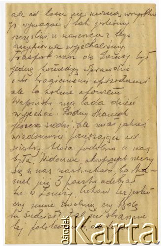 26.12.1917, Łomża, Polska.
List wysłany przez Juliusza Kamlera (1898-1919), żołnierza 1 Pułku Ułanów Legionów Polskich z Łomży do rodziców Amelii i Juliusza Leopolda Kamlerów zamieszkałych w Warszawie przy ulicy Pięknej. Juliusz Kamler został internowany w obozie w Szczypiornie w lipcu 1917 roku, w grudniu został przeniesiony do obozu w Łomży. Tam przebywał do lutego 1918 roku. W liście opisuje kolację wigilijną i pasterkę oraz porównuje warunki życiowe w obozach w Szczypiornie i Łomży.
Fot. zbiory Ośrodka KARTA, Pogotowie Archiwalne [PAF_004], udostępniła Anna Stańczykowska