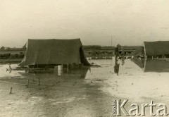 01.12.1943, Egipt.
Namioty wojskowe stojące w wodzie,w tle przechodzi stado owiec.
Oryginalny podpis na odwrocie fotografii: 