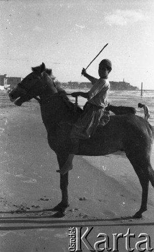 1943, Bliski Wschód.
Chłopak z kijem w dłoni siedzący na koniu.
Fot. NN, zbiory Ośrodka KARTA, Pogotowie Archiwalne [PAF_015], przekazał Krzysztof Dobrecki
