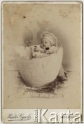 Ok. 1905, Nagy-Becskerek (obecnie Zrenjanin w Serbii), Austro-Węgry.
Portret dziecka leżącego w skorupce jaja. 
Fot. Winter Gyula, zbiory Ośrodka KARTA, udostępniła Elżbieta Sławikowska