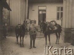 1916, Twierdza Przemyśl
Stanisław Sławikowski trzymający za cugle dwa osiodłane konie.
Fot. NN, zbiory Ośrodka KARTA, udostępniła Elżbieta Sławikowska