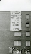 10.11.1987, Warszawa, Polska.
Akcja transparentowo - ulotkowa Grup Oporu Solidarni w rocznicę uzyskania niepodległości. Na transparencie napis: 