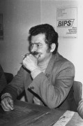 Wrzesień lub październik 1981, Gdańsk, Polska..
Konferencja prasowa BIPS (Biuro Informacji Prasowej Solidarność) podczas I Krajowego Zjazdu Delegatów NSZZ 