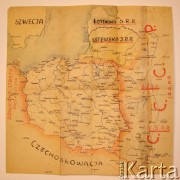1945-1946, brak miejsca.
Odręcznie wykonana mapa przedstawiająca Polskę i jej sąsiadów po zakończeniu II wojny światowej.
Fot. NN, zbiory Ośrodka KARTA, udostępnił Zbigniew Ciesiul