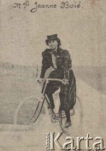 Początek XX w., brak miejsca.
Cyklistka Jeanne Boié.
Fot. Charles Barenne, zbiory Ośrodka Karta, udostępniło Warszawskie Towarzystwo Cyklistów (WTC).
