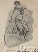 Przełom XIX i XX wieku, brak miejsca.
Cyklista Orlando Adams.
Fot. NN, zbiory Ośrodka Karta, udostępniło Warszawskie Towarzystwo Cyklistów (WTC).