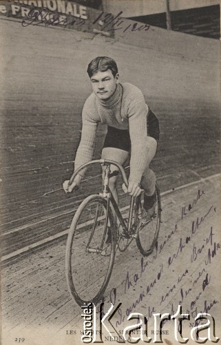 12.02.1909, Paryż, Francja.
Rosyjski sprinter- Iwan Nédéla.
Fot. NN, zbiory Ośrodka Karta, udostępniło Warszawskie Towarzystwo Cyklistów (WTC).