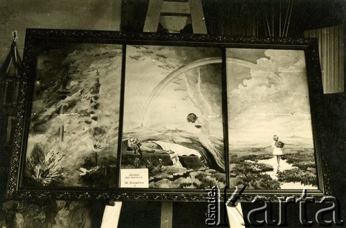 1940, Targu-Jiu, Rumunia.
Obóz dla internowanych żołnierzy Wojska Polskiego, tryptyk namalowany przez Stanisława Darwicza: lewe skrzydło 
