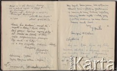 Styczeń 1940, Comisani, Rumunia.
Polscy uchodźcy w Rumunii w okresie II wojny światowej. Wpis do obozowego pamiętnika polskich żołnierzy internowanych w Rumunii. Z lewej strony wpis Włady Majewskiej: 
