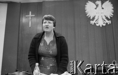 Sierpień 1980, Gdańsk, Polska.
Strajk okupacyjny w Stoczni Gdańskiej im. Lenina. Przemawia Henryka Krzywonos.
Fot. Zbigniew Trybek, zbiory Ośrodka KARTA