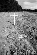1986, Oświęcim, Polska.
KL Auschwitz Birkenau. Krzyż. W tle las.
Fot. Piotr Dylik, zbiory Ośrodka KARTA