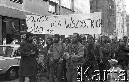 28.04.1990, Wrocław, Polska.
Manifestacja Ruchu Wolność i Pokój pod hasłem 