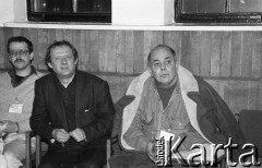 26-27.01.1991, Warszawa, Polska.
Jacek Kuroń i Adam Michnik (od prawej) na I Krajowym Zjeździe Ruchu Obywatelskiego - Akcja Demokratyczna (ROAD).
Fot. Mieczysław Michalak, zbiory Ośrodka KARTA