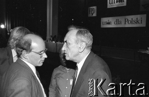 23-24.04.1994, Warszawa, Polska. 
Jan Maria Rokita i Tadeusz Mazowiecki na kongresie założycielskim Unii Wolności. 
Fot. Mieczysław Michalak, zbiory Ośrodka KARTA