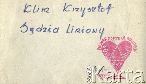1982, Warszawa, Polska.
Pieczątka wykonana w Ośrodku Odosobnienia w Warszawie-Białołęce.
Fot. Krzysztof Klim, zbiory Ośrodek KARTA
