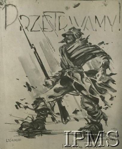Październik 1941, Tatiszczewo, ZSRR.
5 Dywizja Piechoty - projekt plakatu L. Wiecheckiego 