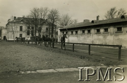 Lata 30., Warszawa, Polska.
Konie przed stajnią 1 Pułku Szwoleżerów Józefa Piłsudskiego.  
Fot. NN, Instytut Polski i Muzeum im. gen. Sikorskiego w Londynie [koperta Koło 1 Pułku Szwoleżerów, kolekcja 617]