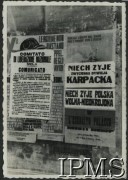 Kwiecień 1945, Bolonia, Włochy.
Wyzwolenie miasta przez 3 Dywizję Strzelców Karpackich. Plakat witający polskich żołnierzy o treści: 