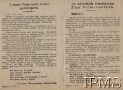 Sierpień 1919, Litwa.
Dwujęzyczna (polsko-litewska) odezwa pro-polskiego Komitetu Wyzwolenia Litwy 
