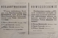 22.10.1939, Warszawa, Generalne Gubernatorstwo.
Obwieszczenie władz niemieckich w języku niemieckim i polskim: 