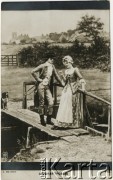 Pocz. XX wieku, Imperium Rosyjskie.
Portret kobiety i mężczyzny, w tle na mostku pies. Podpis pod zdjęciem: 