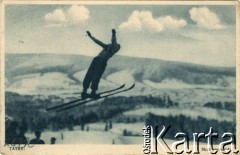 1933-1934, Zakopane, Polska.
Skok narciarski.
Fot. NN, zbiory Ośrodka KARTA, przekazała Janina Kuszell