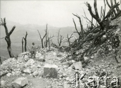 1944, okolice Monte Cassino, Włochy.
Zniszczenia wojenne w rejonie wzgórza 593. 
Fot. NN, zbiory Ośrodka KARTA, udostępniła Magdalena Braun