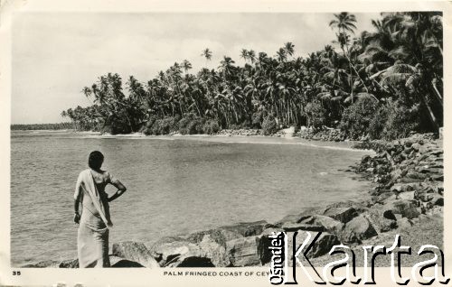 Cejlon (Sri Lanka).
Wybrzeże porośnięte palmami.
Fot. NN, kolekcja Wacława Urbanowicza, zbiory Ośrodka KARTA