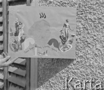 1943-1945, Baden, Szwajcaria.
Karykatura autorstwa żołnierza-malarza pchor. Jana Fortuny. Rysunek przedstawia członka redakcji gazety 