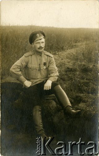 1914-1918, brak miejsca.
Karta pocztowa z przedstawieniem żołnierza 56 Dywizji Piechoty Imperium Rosyjskiego.
Fot. NN, zbiory Ośrodka KARTA, przekazał Jan Rychter.