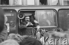 10.11.1980, Warszawa, Polska.
Lech Wałęsa przemawia po zarejstrowaniu NSZZ 