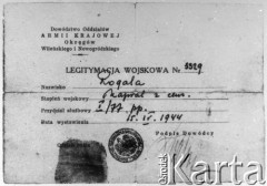 15.04.1944, Wilno.
Legitymacja wojskowa kaprala 
