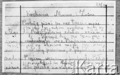 28.12.1943, brak miejsca.
List więźnia prawdopodobnie obozu koncentracyjnego.
Fot. NN, kolekcja Cezarego Chlebowskiego, zbiory Ośrodka KARTA